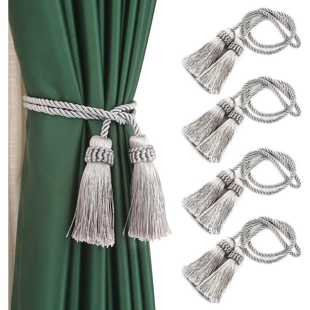 4PCS Curtain Tiebacks Handmade Decorative Curtain Holdbacks Rope with Tassel